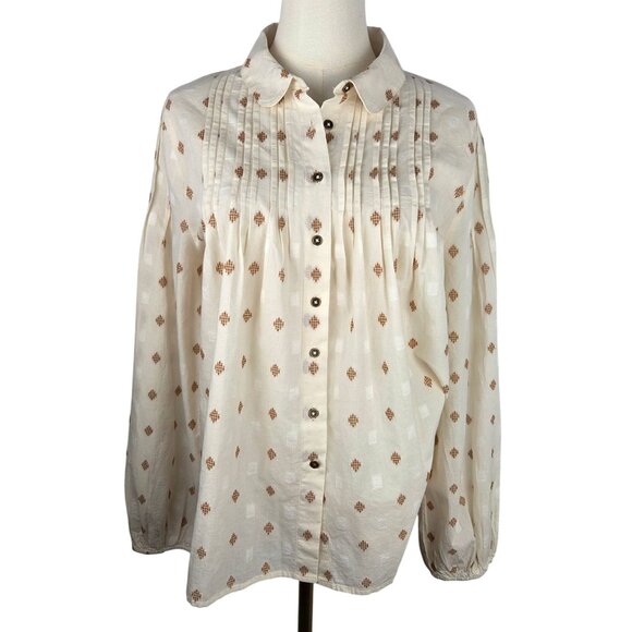 Fatface Elsie Ivory Dobby Blouse Sz 8 Cotton Balloon Long Sleeve Boho Chic - Picture 4 of 13